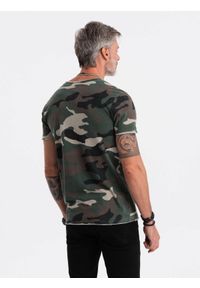 Ombre Clothing - T-shirt męski bawełniany V-NECK - khaki-camo V5 S1616 - XL. Kolor: brązowy. Materiał: bawełna #2