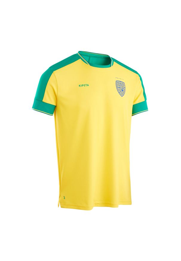 KIPSTA - Koszulka do piłki nożnej Kipsta FF500 Brazylia 2022. Kolor: zielony, wielokolorowy, żółty. Materiał: tkanina, poliester, prążkowany, elastan, materiał