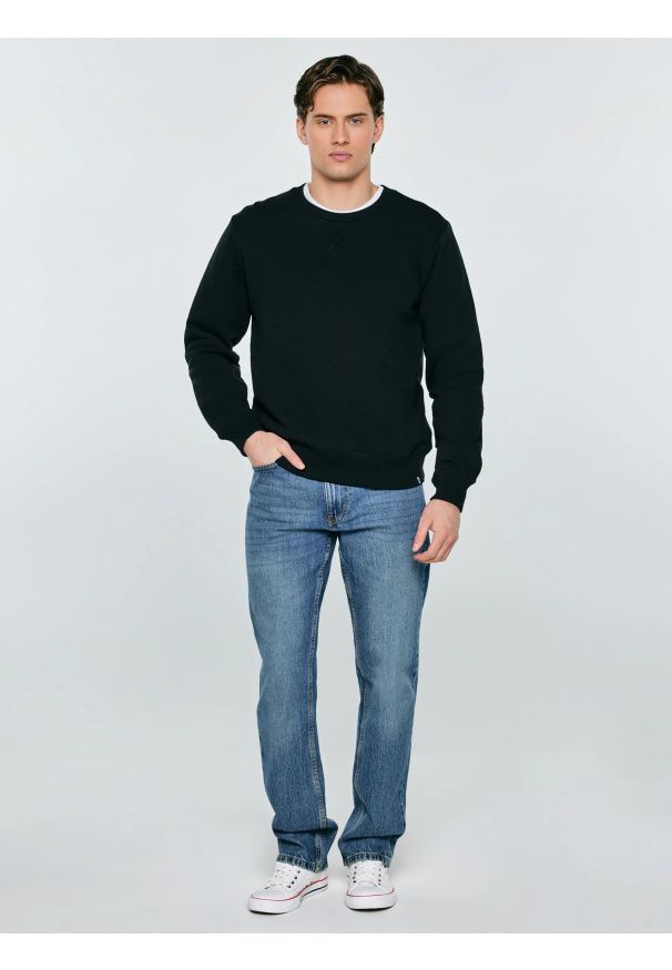 Big-Star - Bluza męska czarna Marltones 906. Okazja: na co dzień. Typ kołnierza: bez kaptura. Kolor: czarny. Materiał: jeans, skóra. Wzór: gładki. Styl: elegancki, casual, klasyczny, sportowy