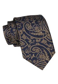 Alties - Klasyczny Męski Krawat - ALTIES - Granat z Brązowym Wzorem. Kolor: niebieski. Materiał: tkanina. Styl: klasyczny #1
