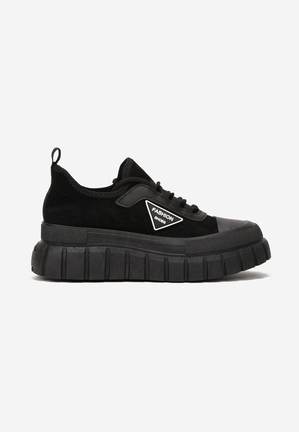 Born2be - Czarne Sneakersy Nena. Nosek buta: okrągły. Zapięcie: bez zapięcia. Kolor: czarny. Szerokość cholewki: normalna. Wzór: moro, aplikacja. Wysokość cholewki: przed kostkę. Materiał: zamsz, materiał, guma. Obcas: na platformie. Styl: rockowy, militarny