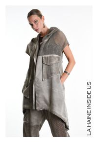 La Haine Inside Us Kamiezelka Unisex | 3B M1273 | Mężczyzna | Brązowy. Okazja: na co dzień. Typ kołnierza: kaptur. Kolor: brązowy. Materiał: bawełna. Długość: długie. Wzór: aplikacja. Styl: casual, elegancki #10