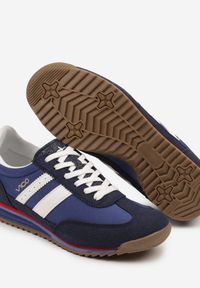 Born2be - Niebieskie Sneakersy z Ozdobnymi Paskami na Nieregularnej Podeszwie Kolarina. Okazja: na co dzień. Zapięcie: pasek. Kolor: niebieski. Materiał: jeans. Wzór: paski