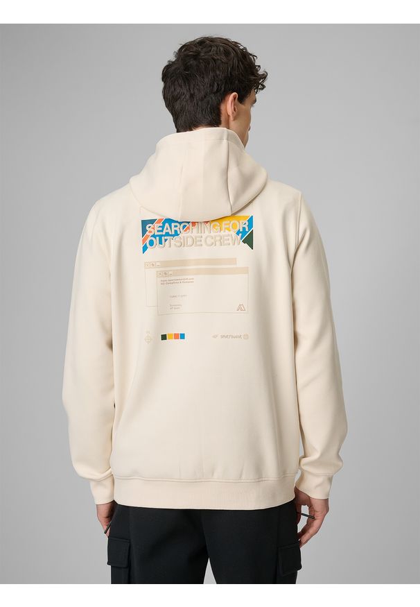 4f - 4F Bluza dresowa regular z kapturem męska - beżowa M. Okazja: na co dzień. Typ kołnierza: kaptur. Kolor: beżowy. Materiał: dresówka. Styl: sportowy, casual