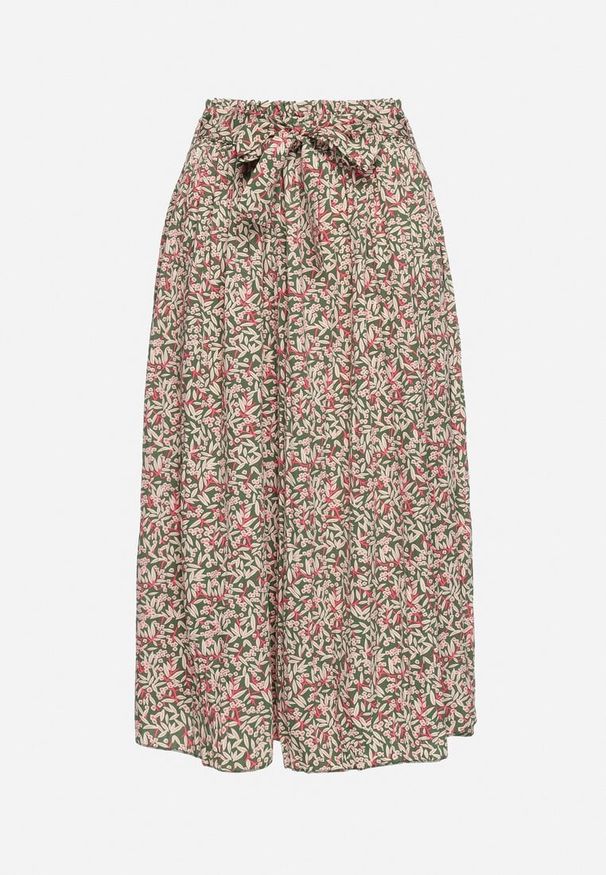 Born2be - Zielono-Różowe Szerokie Spodnie Typu Szwedy z Plisowanego Materiału z Gumką i Paskiem w Talii Hurefia. Okazja: na co dzień. Kolor: zielony. Materiał: materiał. Styl: casual, elegancki, klasyczny