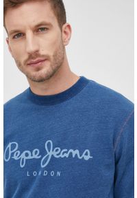 Pepe Jeans bluza bawełniana DINDIGO męska gładka. Kolor: niebieski. Materiał: bawełna. Wzór: gładki #5