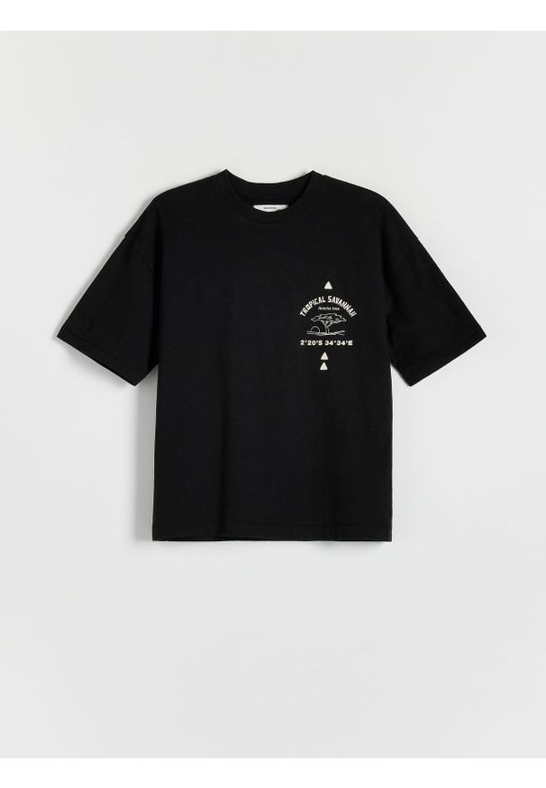 Reserved - T-shirt z lnem - czarny. Kolor: czarny. Materiał: len
