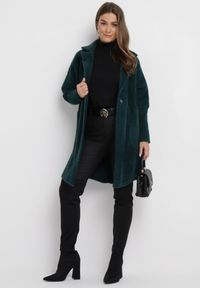 Born2be - Ciemnozielony Płaszcz z Bawełną Oversize Klepheia. Okazja: na co dzień. Kolor: zielony. Materiał: bawełna. Wzór: jednolity. Styl: casual #3