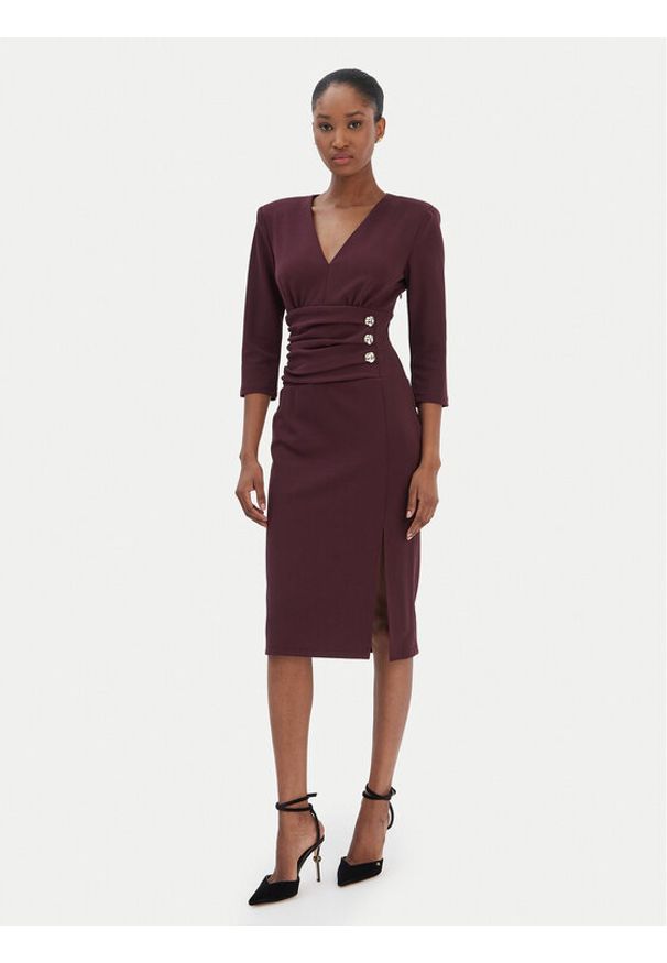 Rinascimento Sukienka koktajlowa CFC0020161002 Bordowy Slim Fit. Kolor: czerwony. Materiał: syntetyk. Styl: wizytowy