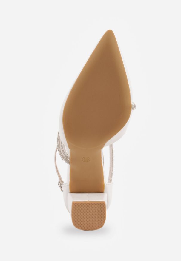 Born2be - Białe Eleganckie Czółenka VICES na Słupku z Paskiem z Cyrkoniami Phelato. Okazja: na wesele, na komunię, na ślub cywilny. Zapięcie: pasek. Kolor: biały. Materiał: satyna. Obcas: na słupku. Styl: elegancki