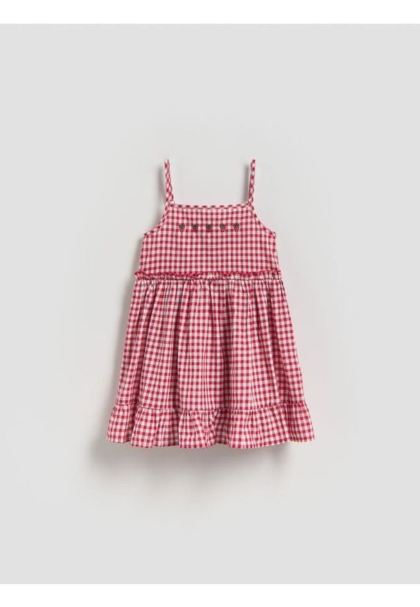 Reserved - Sukienka w kratę na ramiączkach - czerwony. Kolor: czerwony. Materiał: bawełna