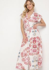 Born2be - Różowa Sukienka z Wiskozą o Koszulowym Kroju z Paskiem z Klamrą Nitasiela. Okazja: na co dzień. Typ kołnierza: dekolt w kształcie V. Kolor: różowy. Materiał: wiskoza. Długość rękawa: krótki rękaw. Typ sukienki: koszulowe. Styl: casual, klasyczny #3