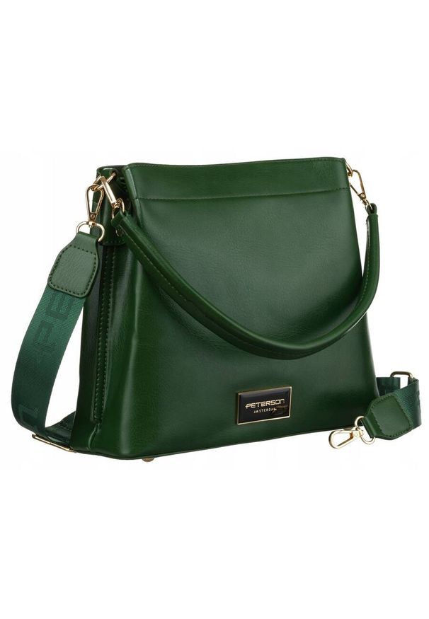Shopperka zielona Peterson PTN H3655. Kolor: zielony. Wzór: gładki. Materiał: skórzane