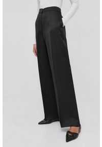 BOSS - Boss spodnie damskie kolor czarny szerokie high waist. Stan: podwyższony. Kolor: czarny. Materiał: materiał, włókno, tkanina