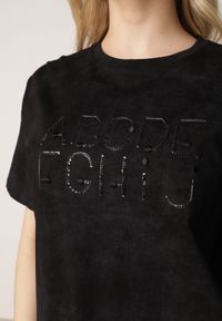 Born2be - Czarny Oversizowy T-shirt z Bawełny Zdobiony Haftem z Cekinami Pidella. Okazja: na co dzień. Kolor: czarny. Materiał: bawełna. Wzór: aplikacja, haft. Styl: elegancki, casual #3