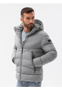 Ombre Clothing - Kurtka męska zimowa C519 - szara - XXL. Kolor: szary. Materiał: puch, poliester. Wzór: jednolity, geometria. Sezon: zima. Styl: klasyczny #1