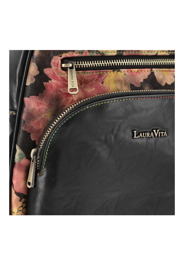 Czarny Elegancki Damski Plecak Laura Vita. Kolor: czarny. Materiał: materiał. Styl: elegancki