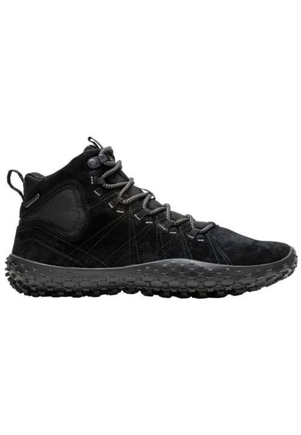 Buty trekkingowe męskie Merrell Wrapt Mid Wp. Wysokość cholewki: za kostkę. Zapięcie: sznurówki. Kolor: wielokolorowy, czarny. Materiał: guma, skóra, tkanina, materiał, syntetyk. Szerokość cholewki: normalna