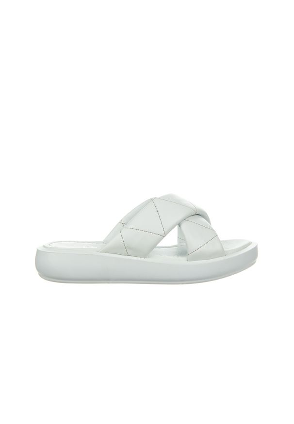 Klapki Bayla-161 161 79 11 White 161499, Biały, Skóra naturalna. Okazja: na co dzień. Kolor: biały. Materiał: skóra. Wzór: paski. Sezon: lato. Obcas: na obcasie. Styl: casual. Wysokość obcasa: średni