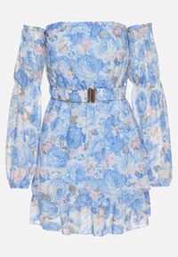 Born2be - Jasnoniebieska Wiskozowa Sukienka Hiszpanka z Falbanami i Paskiem w Kwiaty Virmoi. Okazja: na spacer, na co dzień. Typ kołnierza: dekolt hiszpanka. Kolor: niebieski. Materiał: wiskoza. Wzór: kwiaty. Typ sukienki: proste. Styl: casual #5