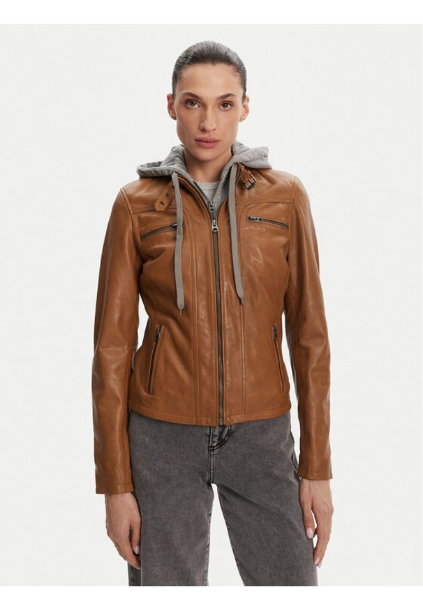 Serge Pariente Kurtka skórzana 77040 Brązowy Regular Fit. Kolor: brązowy. Materiał: skóra
