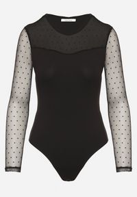 Born2be - Czarne Body Vices z Transparentnymi Rękawami w Kropki Klavie. Okazja: na co dzień. Kolor: czarny. Materiał: jeans. Wzór: kropki. Styl: casual #3