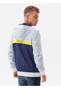 Ombre Clothing - Kurtka męska wiatrówka z kapturem - granatowa V1 - Rozmiar: L. Typ kołnierza: kaptur. Kolor: niebieski. Materiał: poliester