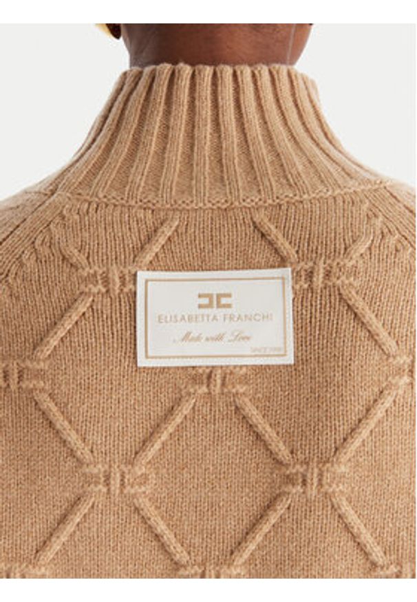 Elisabetta Franchi Sweter MK-55T-57E2 Brązowy Regular Fit. Kolor: brązowy. Materiał: wełna