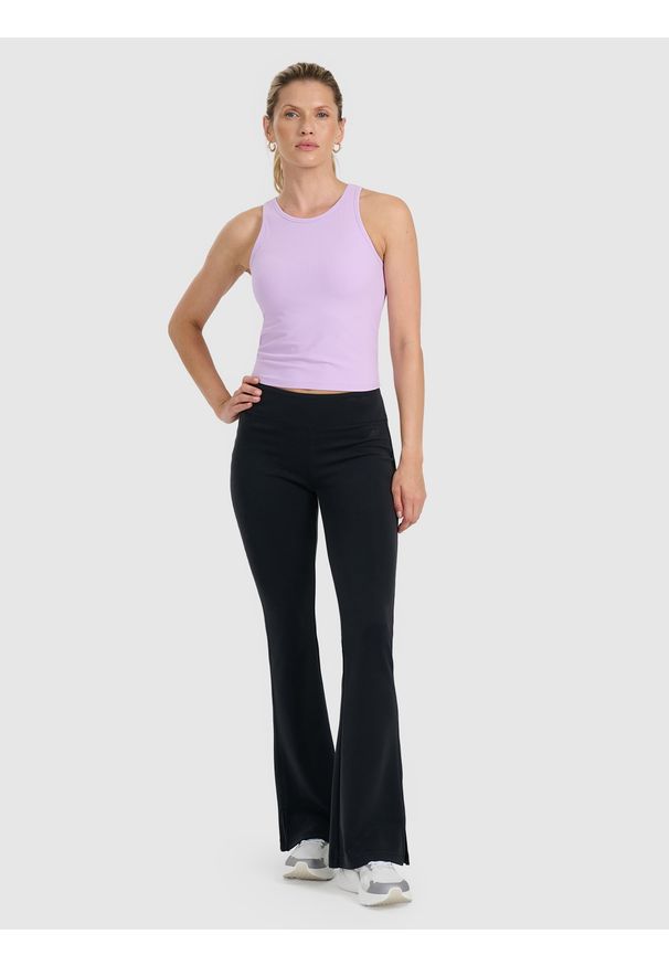 4f - 4F Top slim z prążkowanej dzianiny damski - fioletowy XS. Kolor: fioletowy. Materiał: prążkowany, dzianina