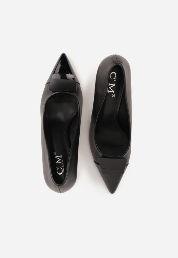 Born2be - Czarne Szpilki Ozdobione z Geometryczną Aplikacją Lysastos. Okazja: na co dzień. Kolor: czarny. Materiał: jeans. Wzór: geometria, aplikacja. Obcas: na szpilce. Styl: casual, elegancki, klasyczny. Wysokość obcasa: średni