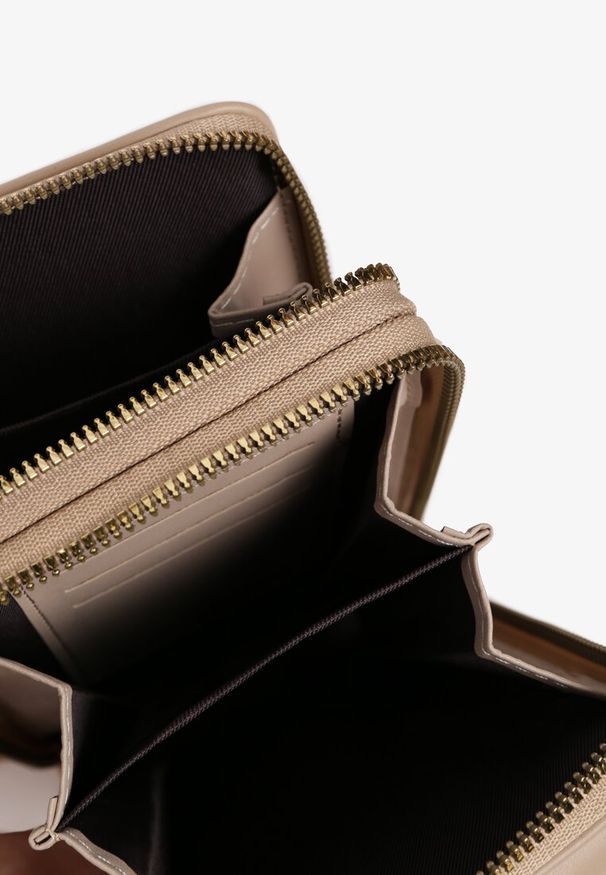 Renee - Ciemnobeżowa Torebka Etui na Telefon z Plecionką Konevia. Kolor: beżowy. Styl: elegancki, casual