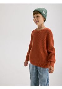 Reserved - Strukturalny sweter z bawełny - koralowy. Kolor: pomarańczowy. Materiał: bawełna #1