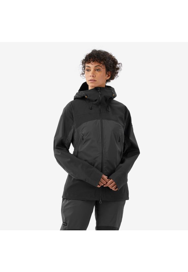 FORCLAZ - Kurtka trekkingowa damska MT900 wodoodporna. Kolor: wielokolorowy, szary, czarny. Materiał: materiał. Sport: turystyka piesza, wspinaczka