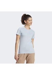 Adidas - Essentials Slim 3-Stripes Tee. Kolor: szary, niebieski, wielokolorowy, biały. Sport: taniec, joga i pilates