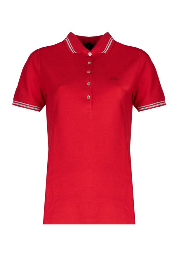 Geox Koszulka Polo "Sustin" | W1210A/T2649 | W Sustin | Kobieta | Czerwony. Okazja: na co dzień. Typ kołnierza: polo. Kolor: czerwony. Materiał: bawełna. Wzór: aplikacja. Styl: klasyczny, casual