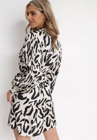 Born2be - Beżowa Sukienka Mini z Plisowanymi Rękawami i Materiałowym Paskiem Sevan. Kolor: beżowy. Materiał: materiał. Wzór: nadruk, motyw zwierzęcy. Sezon: wiosna, lato. Długość: mini #2