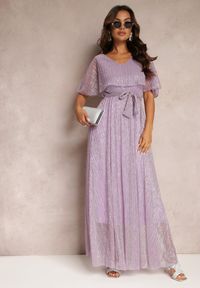 Renee - Ciemnofioletowa Koktajlowa Sukienka Maxi z Ozdobną Falbaną na Górze Cailey. Kolor: fioletowy. Materiał: materiał, tkanina. Długość rękawa: krótki rękaw. Wzór: gładki. Sezon: wiosna, lato. Styl: wizytowy. Długość: maxi #3