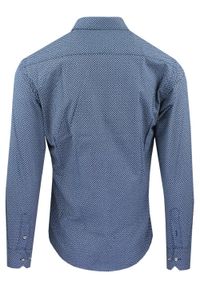 Męska Koszula, Taliowana (Slim Fit) - Rigon - Granat, Wzór. Okazja: do pracy, na spotkanie biznesowe. Kolor: niebieski. Materiał: bawełna, poliester, elastan. Długość rękawa: długi rękaw. Długość: długie. Styl: wizytowy, elegancki, biznesowy #3