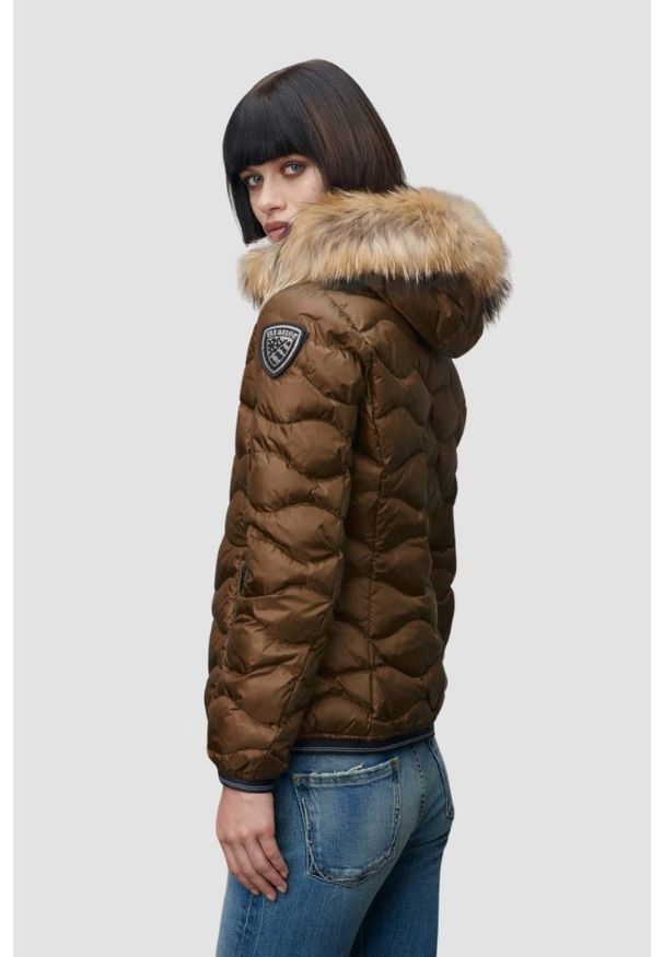 Blauer USA - BLAUER Brązowa damska kurtka Aldie Short Jackets, Rozmiar L. Kolor: brązowy. Materiał: futro, puch, poliamid