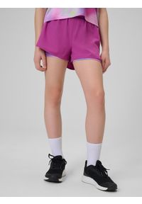 4f - 4F Spodenki sportowe szybkoschnące dziewczęce - fioletowe 122/128 (6-8 lat). Kolor: fioletowy. Materiał: skóra, materiał. Sezon: lato. Sport: fitness #2
