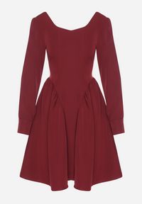 Born2be - Bordowa Rozkloszowana Sukienka z Kwadratowym Dekoltem Katilora. Typ kołnierza: dekolt kwadratowy. Kolor: czerwony. Długość rękawa: długi rękaw. Styl: klasyczny #5
