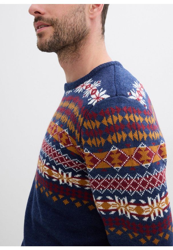 bonprix - Sweter w norweski wzór. Kolor: niebieski