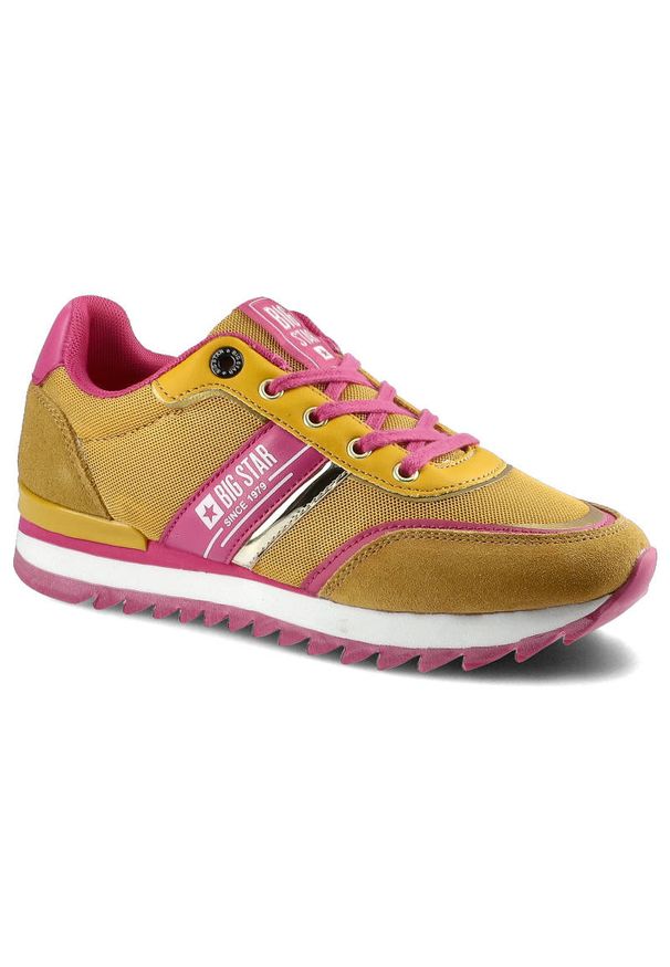 Big-Star - Żółte Sneakersy Big Star Damskie Modne Półbuty. Okazja: na co dzień. Kolor: żółty. Materiał: materiał, skóra