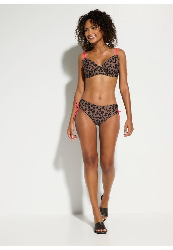 bonprix - Bikini na fiszbinach z troczkami (komplet 2-cz.). Kolor: beżowy, brązowy. Wzór: motyw zwierzęcy