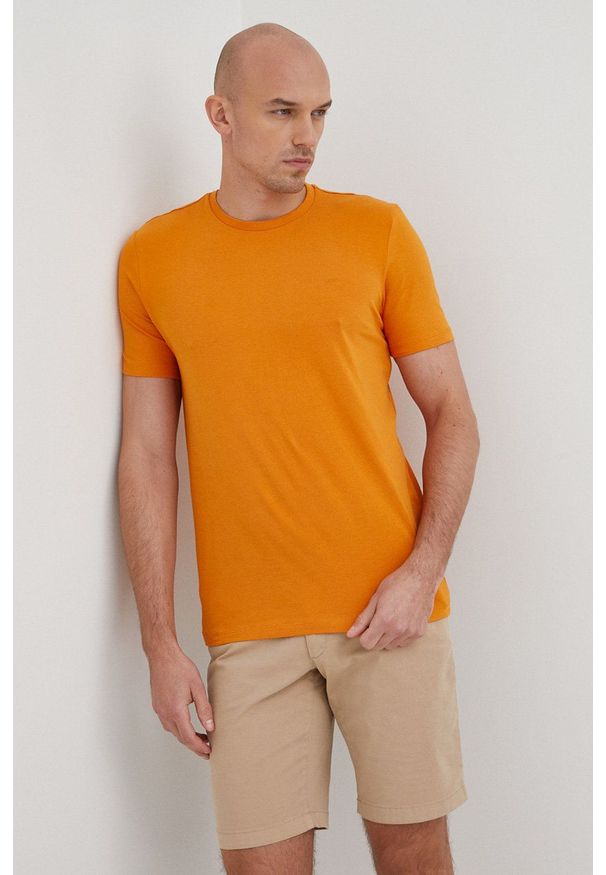 Liu Jo t-shirt męski kolor pomarańczowy gładki. Kolor: pomarańczowy. Materiał: dzianina. Wzór: gładki