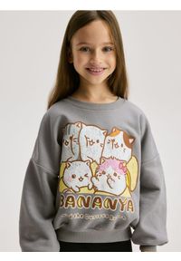 Reserved - Bluza z nadrukiem Bananya - ciemnoszary. Kolor: szary. Materiał: bawełna, dzianina. Wzór: nadruk #1