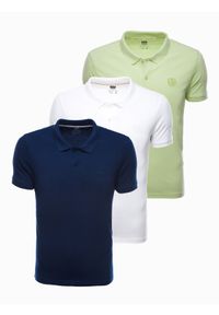 Ombre Clothing - Zestaw koszulek męskich polo z dzianiny pique 3-pak - mix V6 Z28 - XXL. Typ kołnierza: polo. Kolor: zielony. Materiał: dzianina. Wzór: haft #1