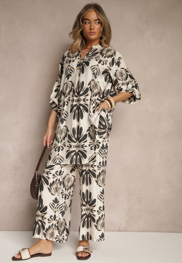 Renee - Czarny Komplet z Wiskozą Spodnie o Szerokim Kroju i Długa Koszula Rinviela. Kolor: czarny. Materiał: wiskoza