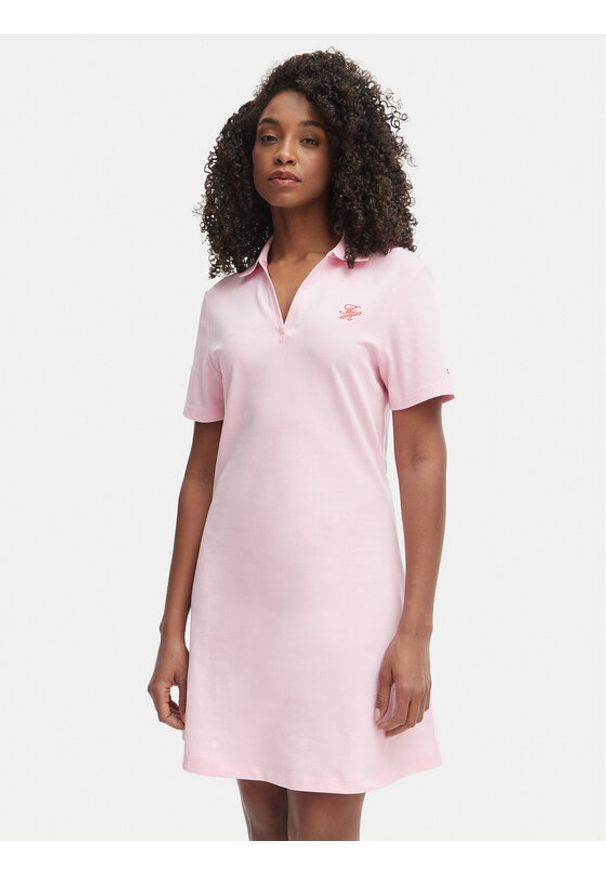 TOMMY HILFIGER - Tommy Hilfiger Sukienka codzienna WW0WW48749 Różowy jasny Regular Fit. Okazja: na co dzień. Kolor: różowy. Materiał: bawełna. Typ sukienki: proste. Styl: casual