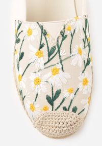 Renee - Beżowe Espadryle Ozdobione Kwiatowym Haftem i Plecionką Kiranth. Okazja: na co dzień. Kolor: beżowy. Materiał: jeans. Wzór: aplikacja, haft, kwiaty. Sezon: lato. Styl: casual, elegancki #5